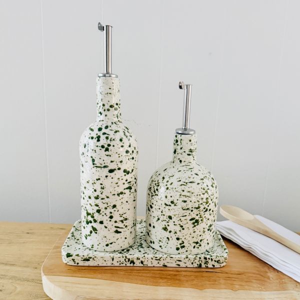 Green Splatter Ceramic Bottle with Pourer 26cm - Image 2